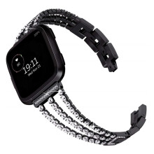 Metal Bands for Fitbit Versa 3 Versa 2 Versa Sense Adjustable Diamond Metal Replacement Strap Women Black