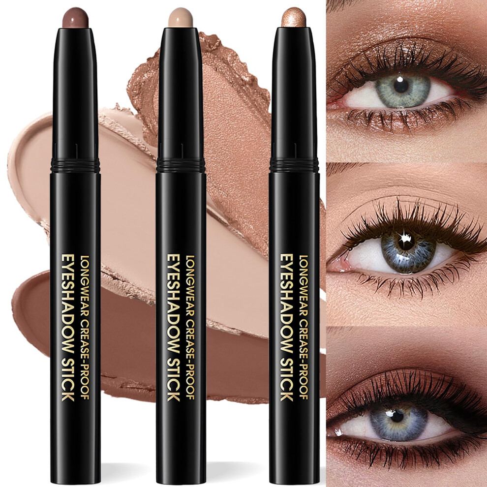Cream Eyeshadow Sticks Set Of 3 Pigmented, Long Lasting Matte And Shimmer Eyeshadow Pencils