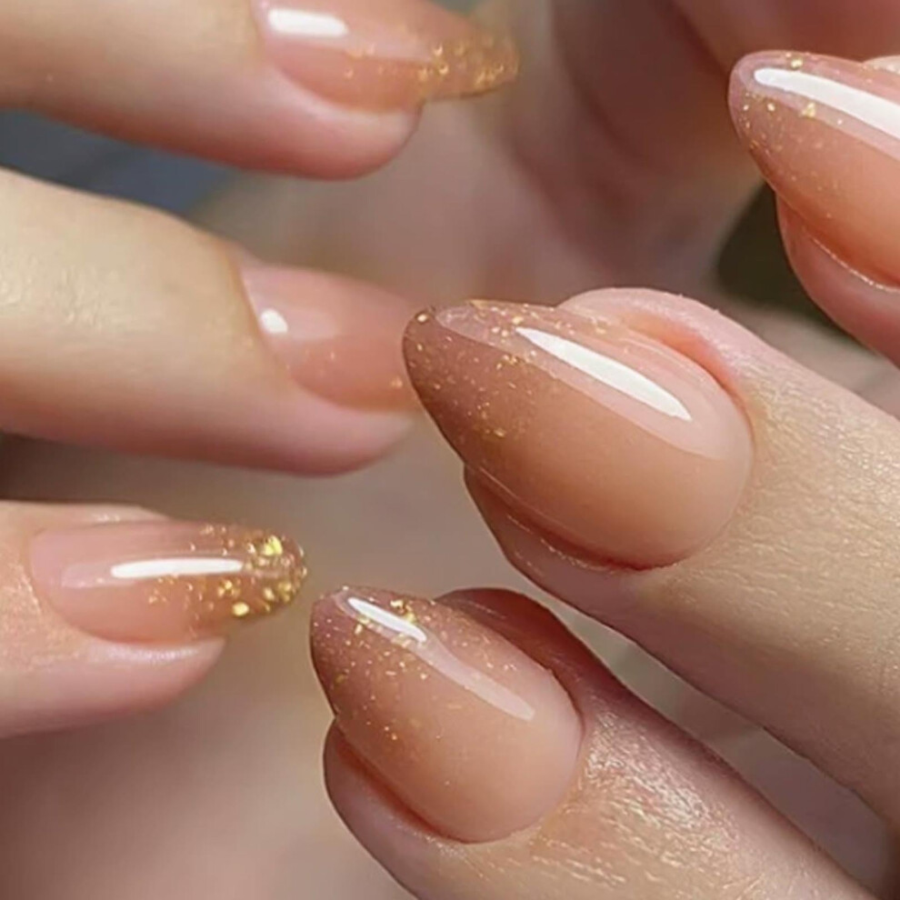 Orange Press On Nails Almond Gradient Short Fake Nails For Women Reusable With Adhesive 24Pcs