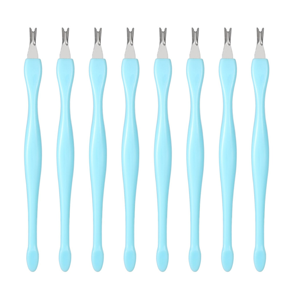 8Pcs Stainless Steel Cuticle Remover and Pusher Set for Professional Nail Care, Blue