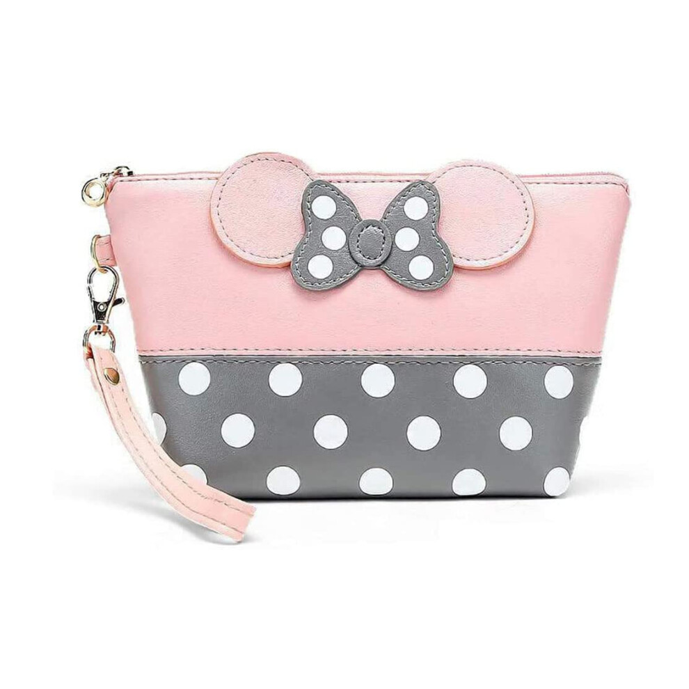 Portable Cosmetic Bag Leather Makeup Bag Multifunctional Waterproof Travel Pouch Women's Clutch Toiletry Bag Bow Accent