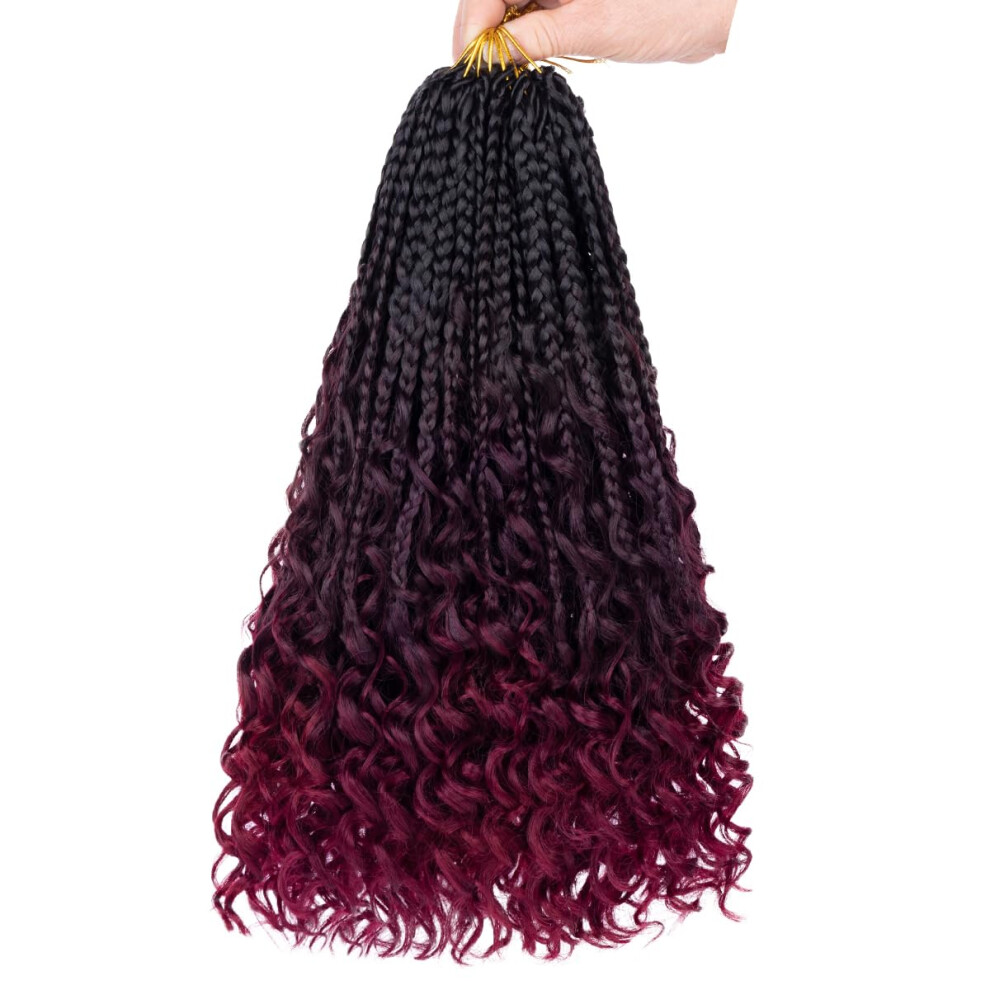Unisex Boho Box Braids Crochet Hair 14 Inch Goddess Style Curly Ends Prelooped Synthetic For Women