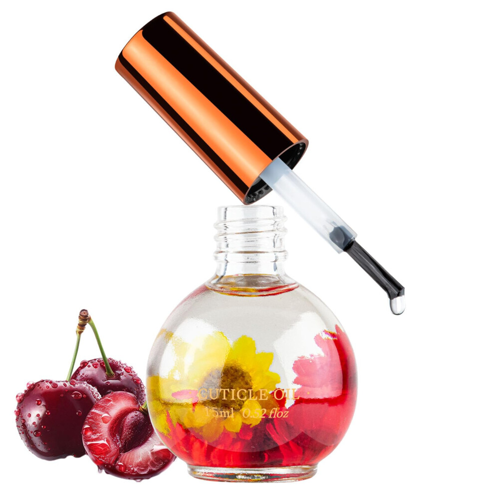 Cuticle Oil with Real Flowers Cherry Scent Deep Hydration Fast Absorbing Nail Care 15ml