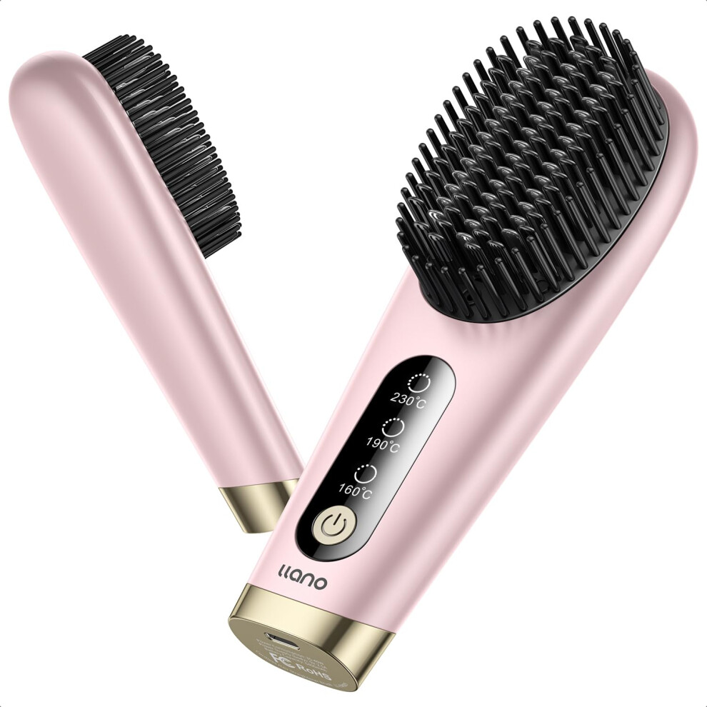 Unisex Pink Cordless Hair Straightener Brush With Ionic Technology, Usb Rechargeable Travel Hair Comb