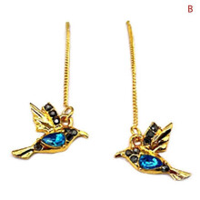 BlueHummingbird Long Drop Earrings Bird Pendant Tassel Crystal Pendant Earrings