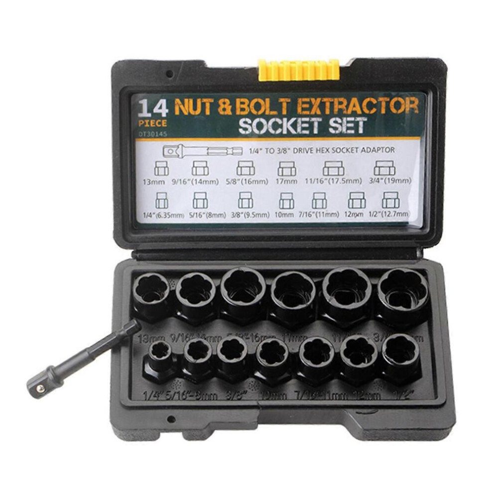 14Pcs Bolt & Nut Remover Set Nut Bolt Extractor Sleeve Set Damaged Bolt Nut Remover Extractor Socket Damaged Tool 8472608820144