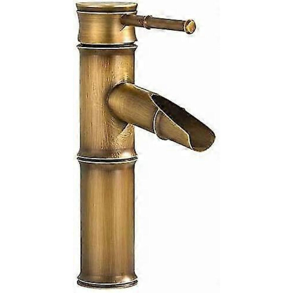 Retro Brass Basin Faucet,Retro Single Handle Basin Faucet, Retro Waterfall Bamboo Pattern Sink Faucet, Antique Brass 8472608824708