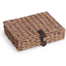 Decoratieve doos met deksel, rieten opbergmand, decoratieve doos van waterhyacintvezels voor op een plank, koffie