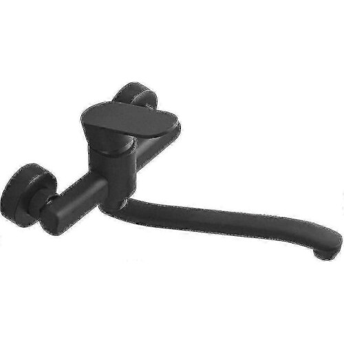 Wall Mounted Single Handle Kitchen Faucet Retro Black 30cm Spout G1/2