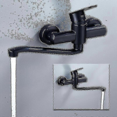 Wall Mounted Single Handle Kitchen Faucet Retro Black 30cm Spout G1/2 2