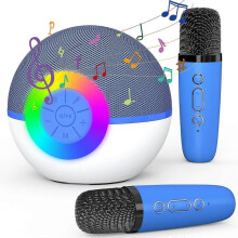 Mini karaoke machine with 2 wireless microphones for home and party entertainment