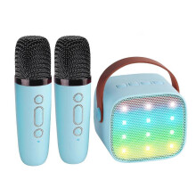 Mini karaoke machine, draagbaar, Bluetooth, met dubbele microfoon en luidspreker, perfect voor kinderfeestjes.