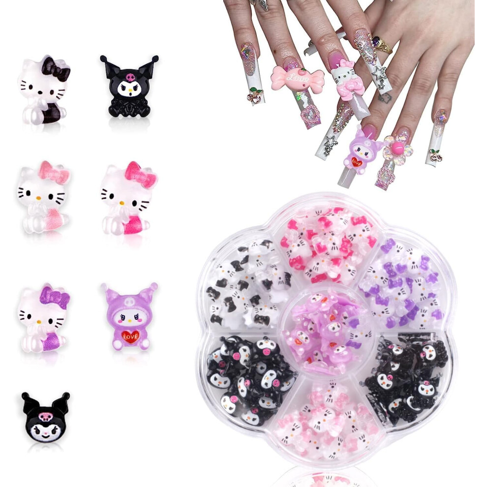 Kawaii Nail Charms 70pcs Set Cute 3D Cartoon Resin Decorations for DIY Nail Art and Crafts
