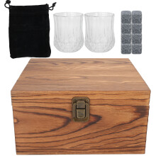 Luxurious Whisky Stones Gift Set, Stainless Steel Ice Tongs And Crystal Glass In A Sustainable Materials Wooden Box, Perfect For Vintage Style