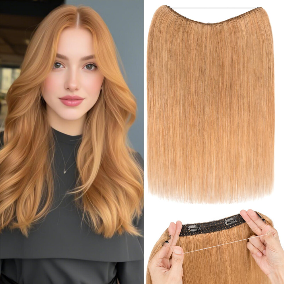 Unisex Dark Halo Hair Extensions Real Human Hair 12 Inch Blonde Invisible Wire Remy For Women