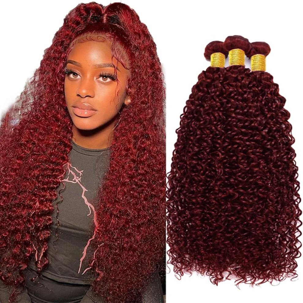Unisex Red Brazilian Virgin Hair Bundles Jerry Curly 99J Burgundy Unprocessed Human Hair Extensions 24 26 28