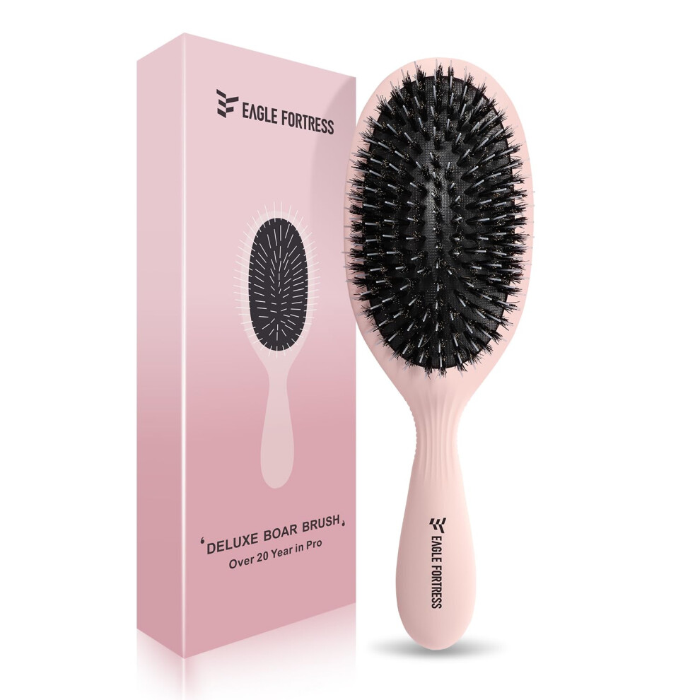 Pink Boar Bristle Detangling Hair Brush With Nylon Bristles For Frizz Hair And All Hair Types