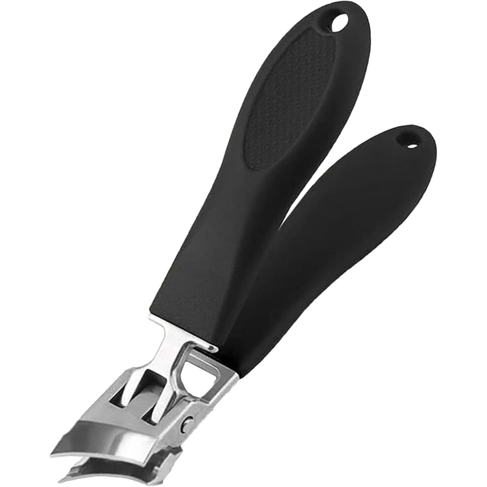 Nail Clippers with Wide Jaw Opening and Curved Blades, No Splash Long Handle Toenail Clippers for Seniors (Black)