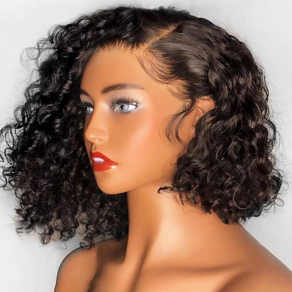 Unisex Brazilian Human Hair Wig 13X6 Lace Front Deep Curly Glueless Pre Plucked With Baby Hair 8'
