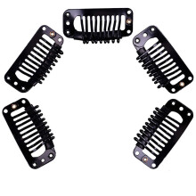 100Pcs Black Metal 9 Teeth Snap Comb Wig Clips with Rubber Grip for Hair Extensions and Wigs
