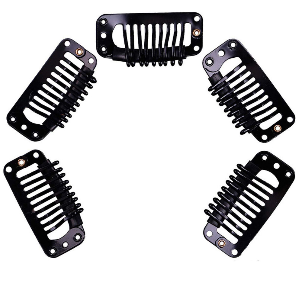 Unisex Black 100Pcs Metal 9 Teeth Snap Comb Wig Clips With Rubber Grip For Hair Extensions And Wigs