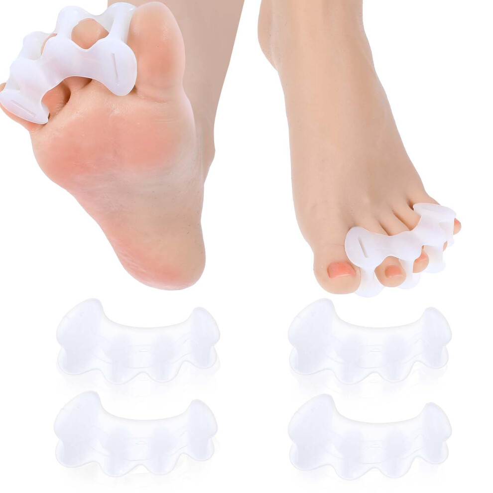 4Pcs Silicone Toe Separators for Bunion Relief and Toe Alignment, Reusable Spacers for Pedicure and Foot Pain (Clear)