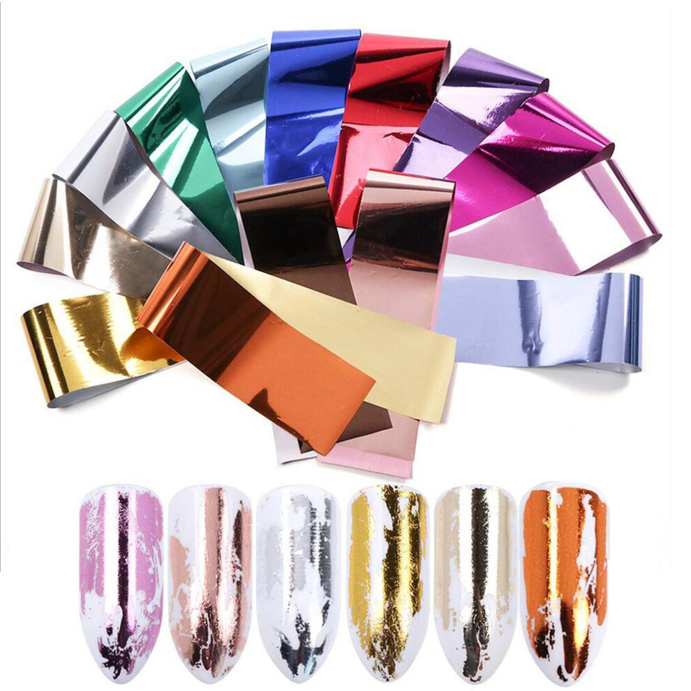 14 Sheets Metallic and Holographic Nail Foil Transfer Stickers Set for DIY Manicure Art