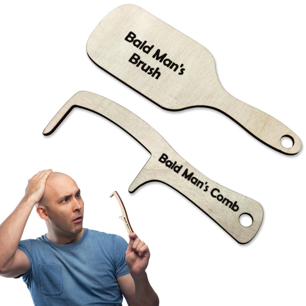 Unisex 2Pcs Funny Bald Man Comb Set, Wooden Toothless Comb Humorous Gift For Hair Loss And Grooming