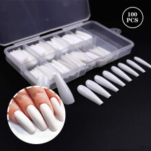 Fake Nail Tips Natural French Acrylic Half Cover ABS False Nail Set with Case for DIY Salon
