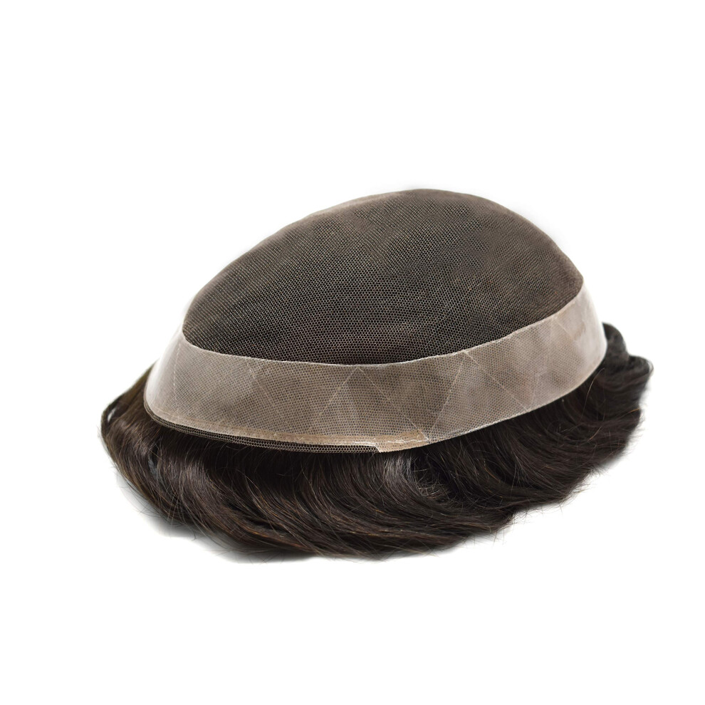 Unisex Grey Mens Toupee Human Hair Replacement For Men Natural Lace Hairline Hairpiece 6X8 Light Medium Density
