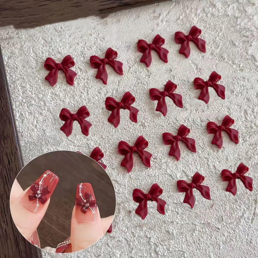 Burgundy 50Pcs 3D Bow Nail Charms Elegant Resin Bow Knot Decorations For Acrylic Nails Diy