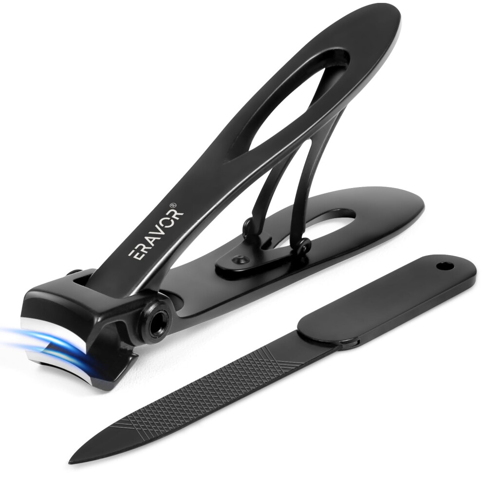 Black Toenail Clippers For Thick Nails, 15Mm Ultra Wide Jaw, Long Handle, Antisplash Catcher,