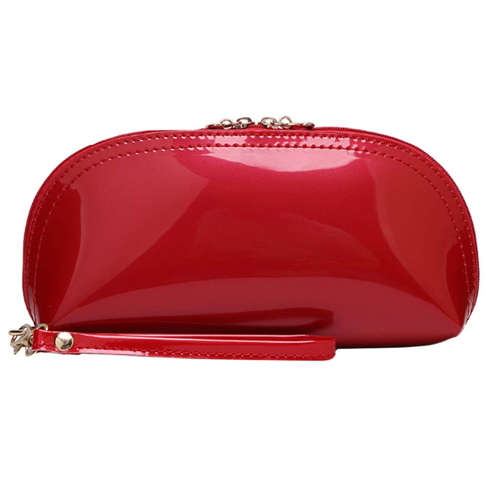 Fashion Cosmetic Bag Patent Leather Makeup Pouch Wristlet Zipper Case Coin Purse Red One Size