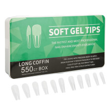 Clear Nail Tips 550 Pcs Long Coffin Shape Ultra Thin Seamless Fit for Nail Extension with Box