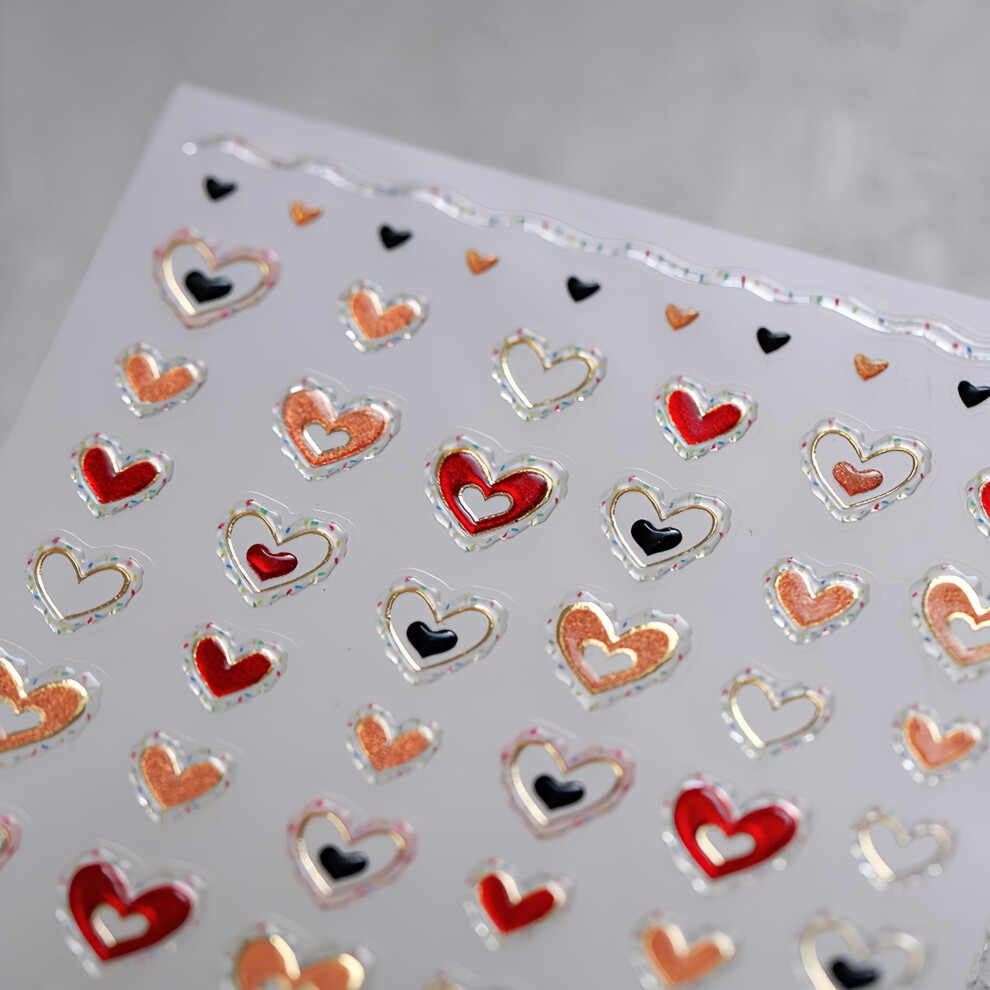 Pink/Golden Valentine's Day Nail Stickers Hollow Heart 5D Embossed Selfadhesive Nail Art Decals