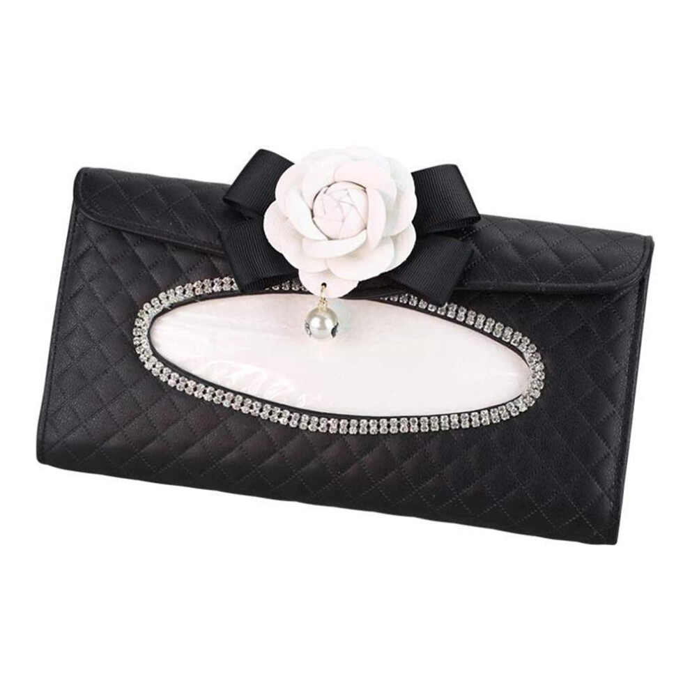 Camellia Flower Bling Crystal Rhinestone Car Tissue Box Sun Visor Leather Tissue Holder Car Accessories 9187378331668