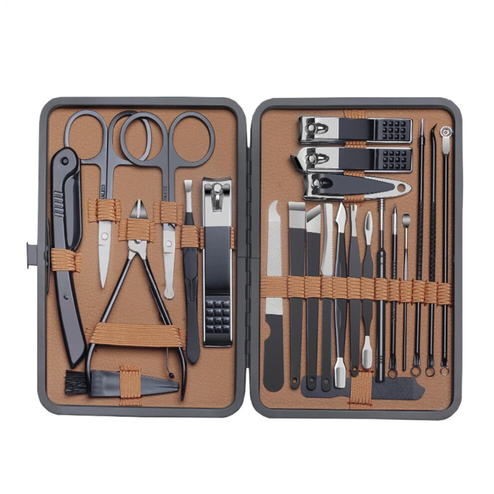 Manicure Set Stainless Steel Nail Clippers Kit with Scissors File Tweezer Ear Scoop and Travel Case