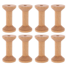 Wooden Sewing Spools Set Of 8 With Center Thread And Ribbon Bobbins For Embroidery And DIY Crafting Khaki