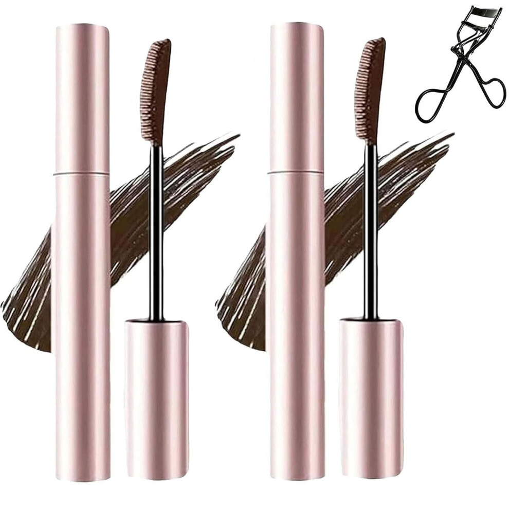 Brown Waterproof Mascara Set Volumizing Lengthening Formula With Eyelash Curler 2Pcs