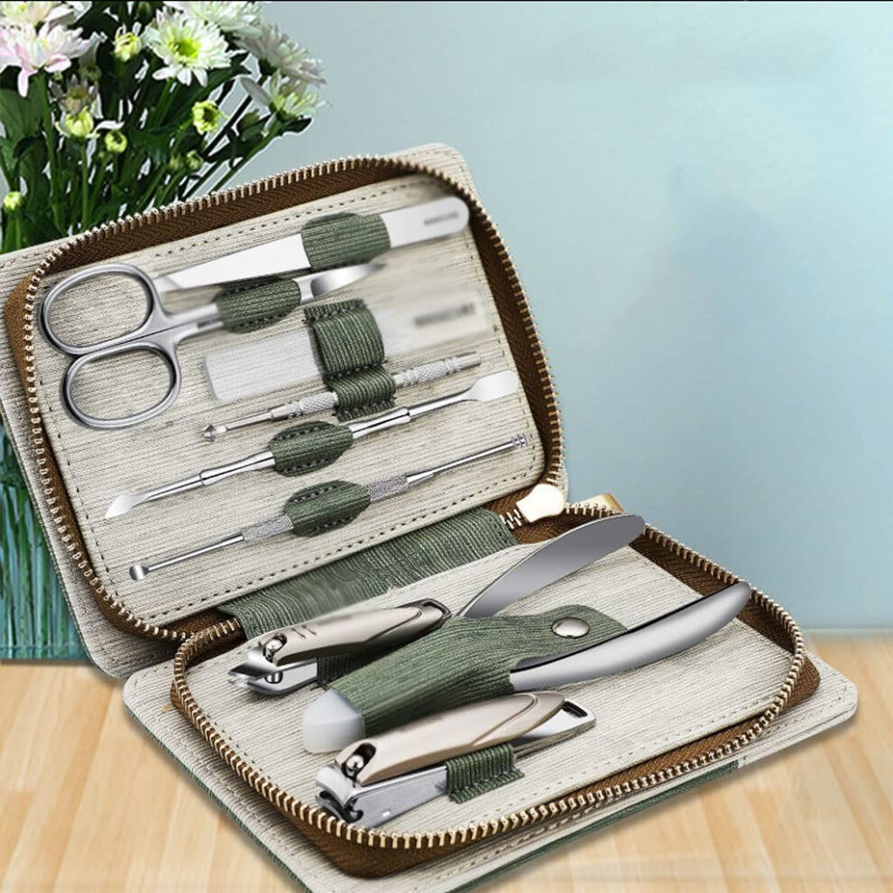 Manicure Set with Stainless Steel Nail Clippers and Travel Leather Case for Professional Grooming