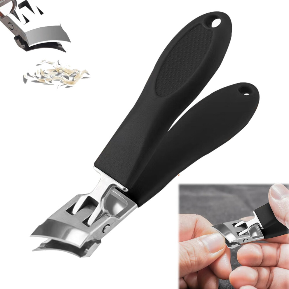 Black Wide Jaw Toenail Clippers For Thick Nails With Ergonomic Nonslip Handle And Clipping Catcher