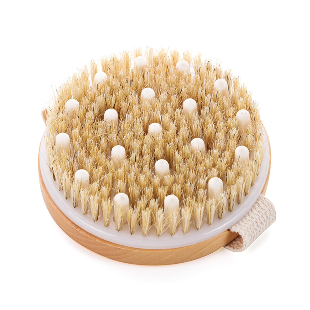 Dry Body Brush with Natural Bristles for Gentle Exfoliation, Lymphatic Drainage and Circulation