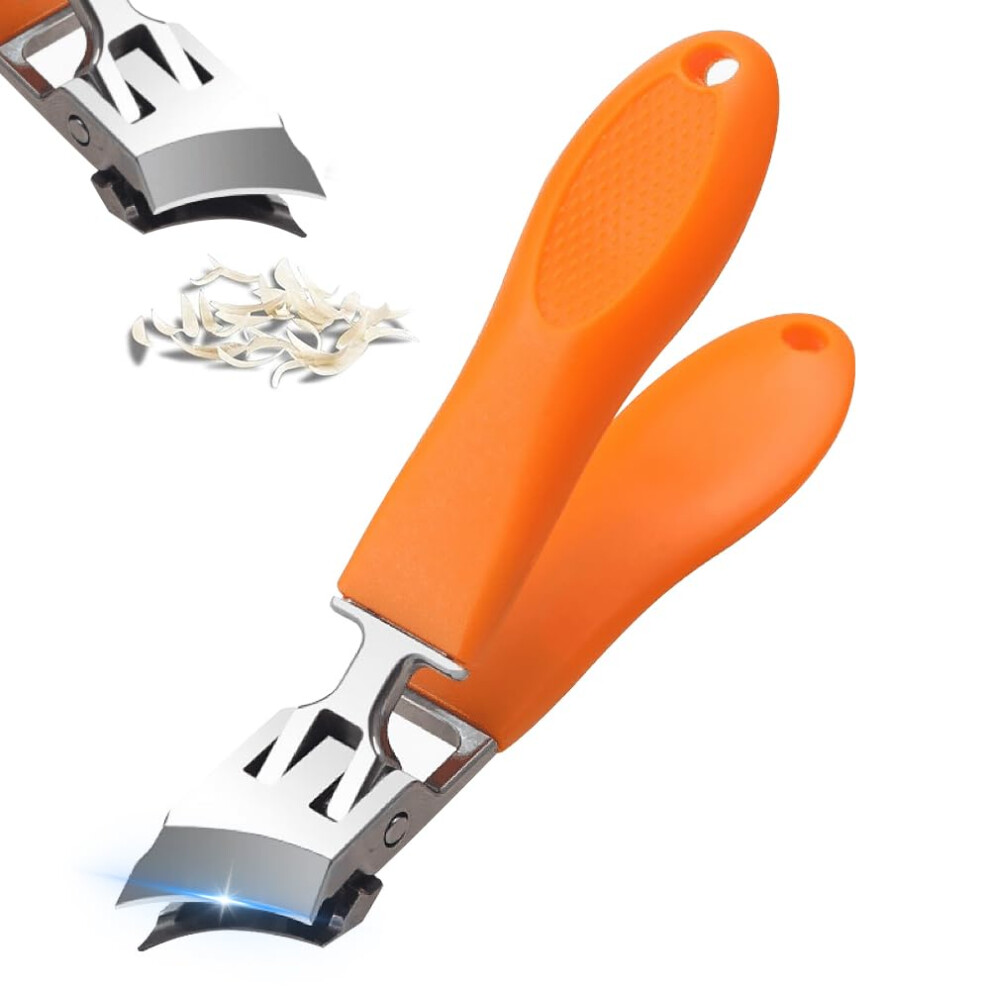 Orange Wide Jaw Nail Clippers For Thick Nails Seniors, Antisplash Slanted Toenail Clipper