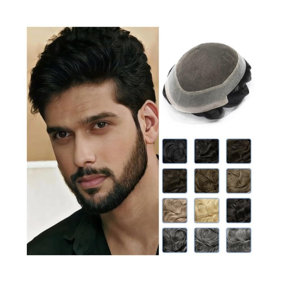 Unisex Brown Men's Hair Toupee Swiss Lace Pu Base Remy Human Hair Wig Darkest 8X10 Natural Hairline