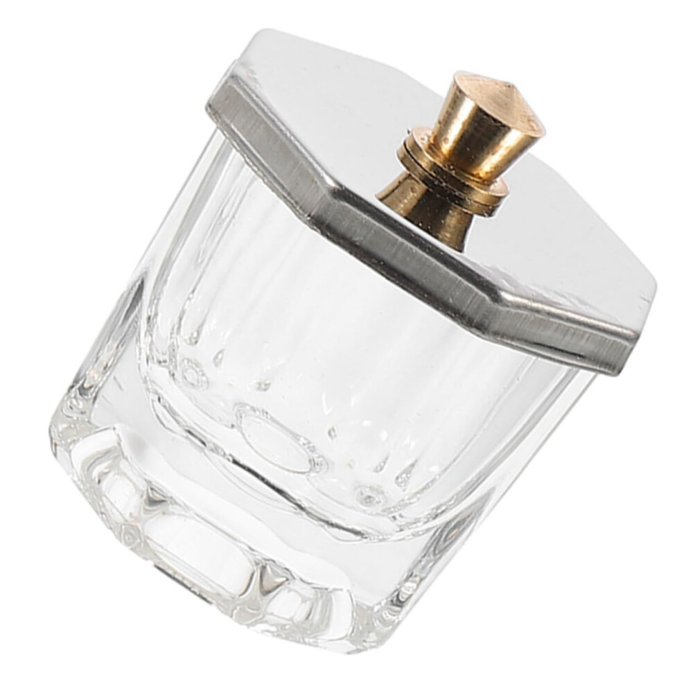 Nail Dappen Dish with Metal Lid, Glass Manicure Mixing Cup for Acrylic Liquid and Salon Use