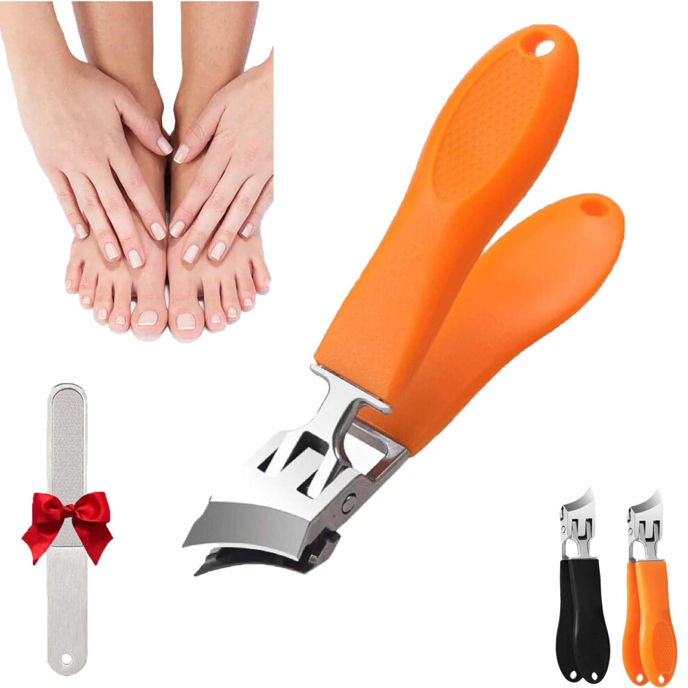 Orange Wide Jaw Nail Clippers For Thick Nails With Antisplash Curved Blade And Ergonomic Grip (Orange)