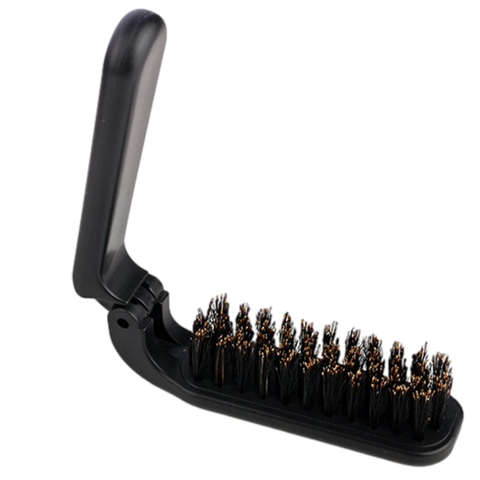 Folding Beard Brush with Dense Boar Bristles for Hair and Mustache Grooming, Pocket Size Design