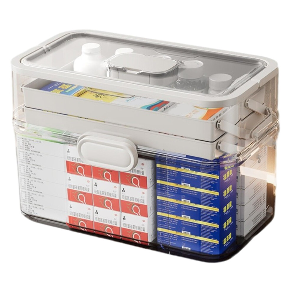 Medicine Organizer 11x7x6 3Tier Foldable Clear Medicine Storage Box With Handle Moistureproof First Aid Box For Family Home Travel