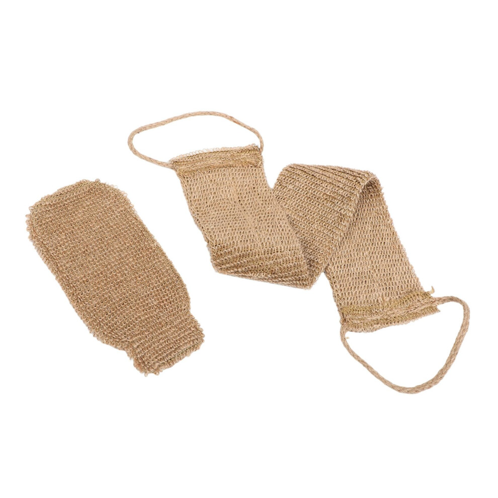 Sisal Exfoliating Bath Gloves Set with Long Back Scrubber for Men and Women DualSided Towel