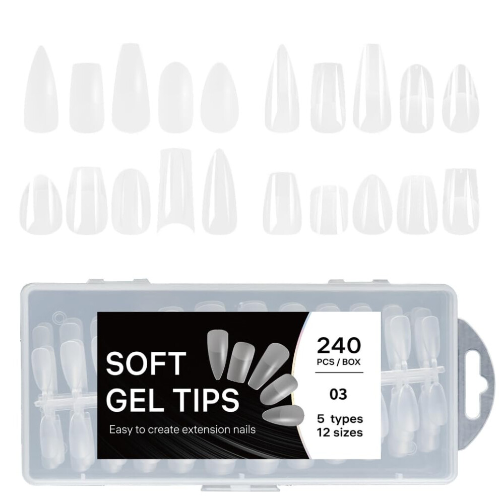 Clear Press On Nails Set 240pcs ABS False Nail Tips for DIY SalonQuality Finish and Long Wear